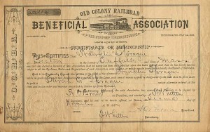 Old Colony Railroad Beneficial Association of the State of Massachusetts - Certificate of Membership